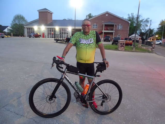 Anthony Brown with his Lynskey titanium bike before an early morning start